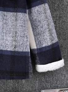 SHEIN Young Girls Blue Plaid Patchwork Thermal Lined Lapel Casual Jacket For Fall Winter, Suitable For School Commute & Street Wear