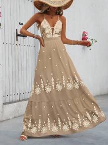 Breezaya Váy yếm dài in họa tiết mùa hè cho nữ, trang phục đi biển dài phong cách Hawaii - Nhiều màu - Xem 3