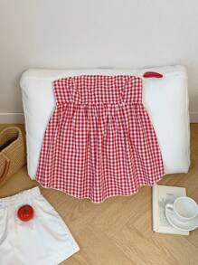 Comfortcana Red Plaid Woven Bandeau Top Valentine's Day - Multicolor - View 5