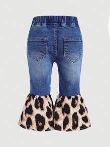 SHEIN Quần ống loe denim màu xanh da báo cho bé gái - Nhiều màu - Xem 2