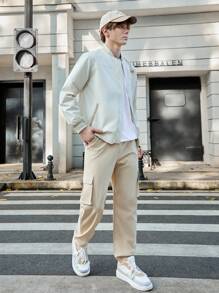 SHEIN Teen Boy's Casual Letter Printed Cargo Pants With Pockets - Apricot - View 6