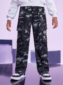 SHEIN Tween Boys Fashionable Camo Print Sweatpants, Autumn/Winter