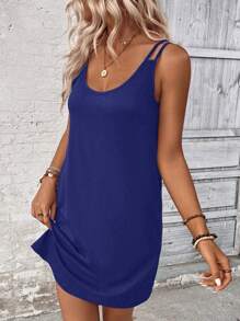 EMERY ROSE Women's Summer Solid Color Adjustable Spaghetti Strap Casual Dress - Royal Blue - View 3