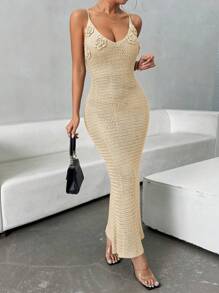 Chiquease Women Spaghetti Strap Backless Cross Ruched Fitted Elegant Dress - Apricot - View 4