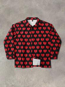 Manfinity LEGND Chaqueta casual holgada con estampado de corazón para hombre, primavera y otoño