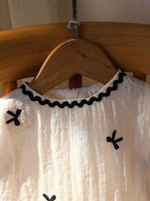 Souflis Souflis Baby Girls' Elegant Bowknot Embroidered Long Sleeve Silk Blend Dress, Autumn/Winter