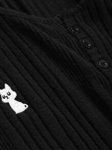 Dazy Plus 大码纯色圆领修身动物刺绣长款休闲连衣裙，春夏秋装，秋季女装 - 黑色 - 查看 6