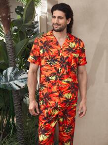Manfinity ChillVibe Men's Coconut Tree Print Short Sleeve Pajama Set - Multicolor - View 9