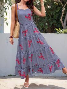 SHEIN Clasi Vestido largo casual y maduro con estampado de cuadros, animales y flores para mujer