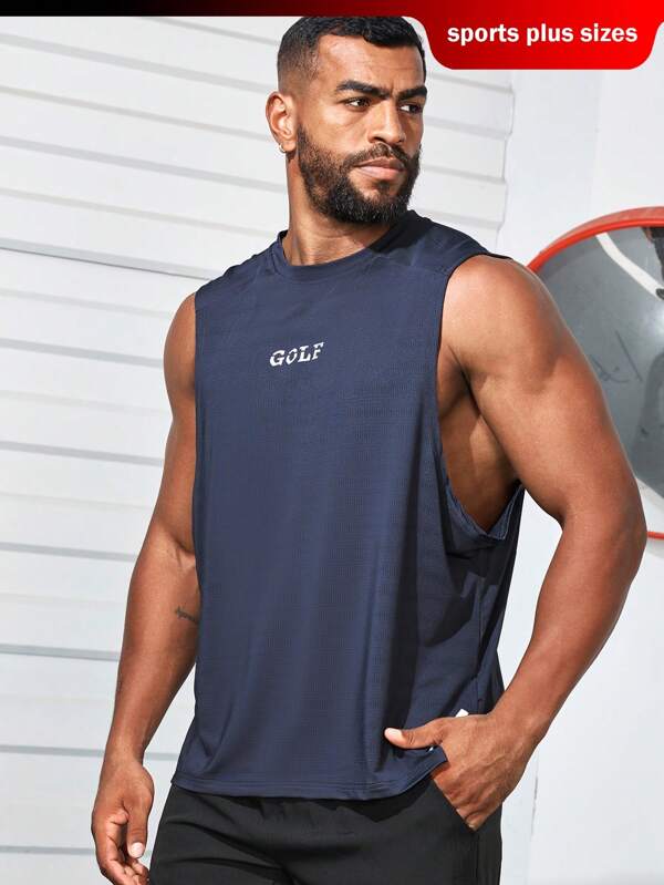 Manfinity Running Plus Size Men's Crew Neck Sleeveless Letter Print Casual Tank Top