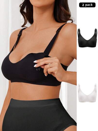 Moonlight&Mama 2pcs Maternity Solid Color Scoop Neck Slim Fit Camisole Underwear Set