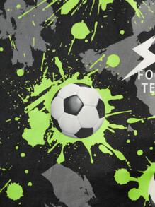 SHEIN 2-teiliger, hautenger, atmungsaktiver Pyjama-Schlafanzug für Kleine Jungen mit Football-Motiv, leuchtender Langarm-Oberteil und Hose