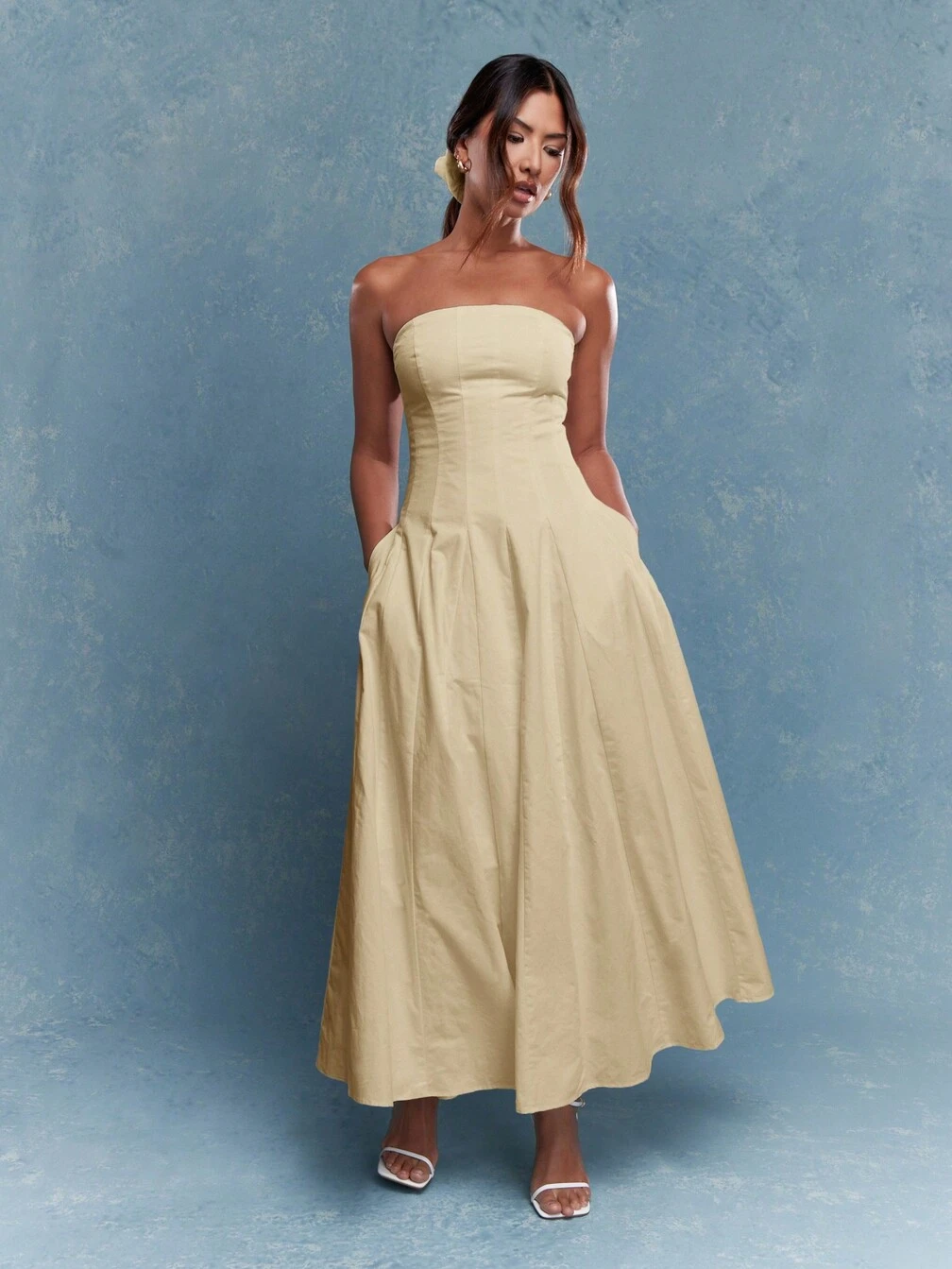 corset bandeau midi dress Women's Shape Lime Woven Bandeau Corset Midi Dress