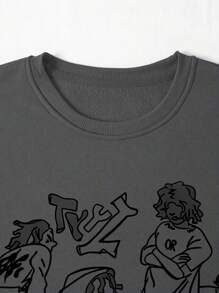 Moletom de Manga Comprida com Estampa de Desenho Animado para Garotas Adolescentes - Chumbo - Visão 3