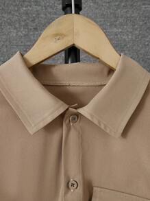 Teen Boy's Solid Color Polo Collar Button Front Embroidered Pocket Shirt And Pants Set