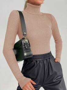 RueChic Turtleneck Ribbed Knit Sweater - Pink - View 3