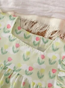 Baby Girl's Floral Print Loose Cropped Top And Shorts 2pcs/Set, Summer - Green - View 6
