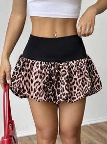 SHEIN EZwear Women Leopard Print Solid Color Casual Skirt - Multicolor - View 1