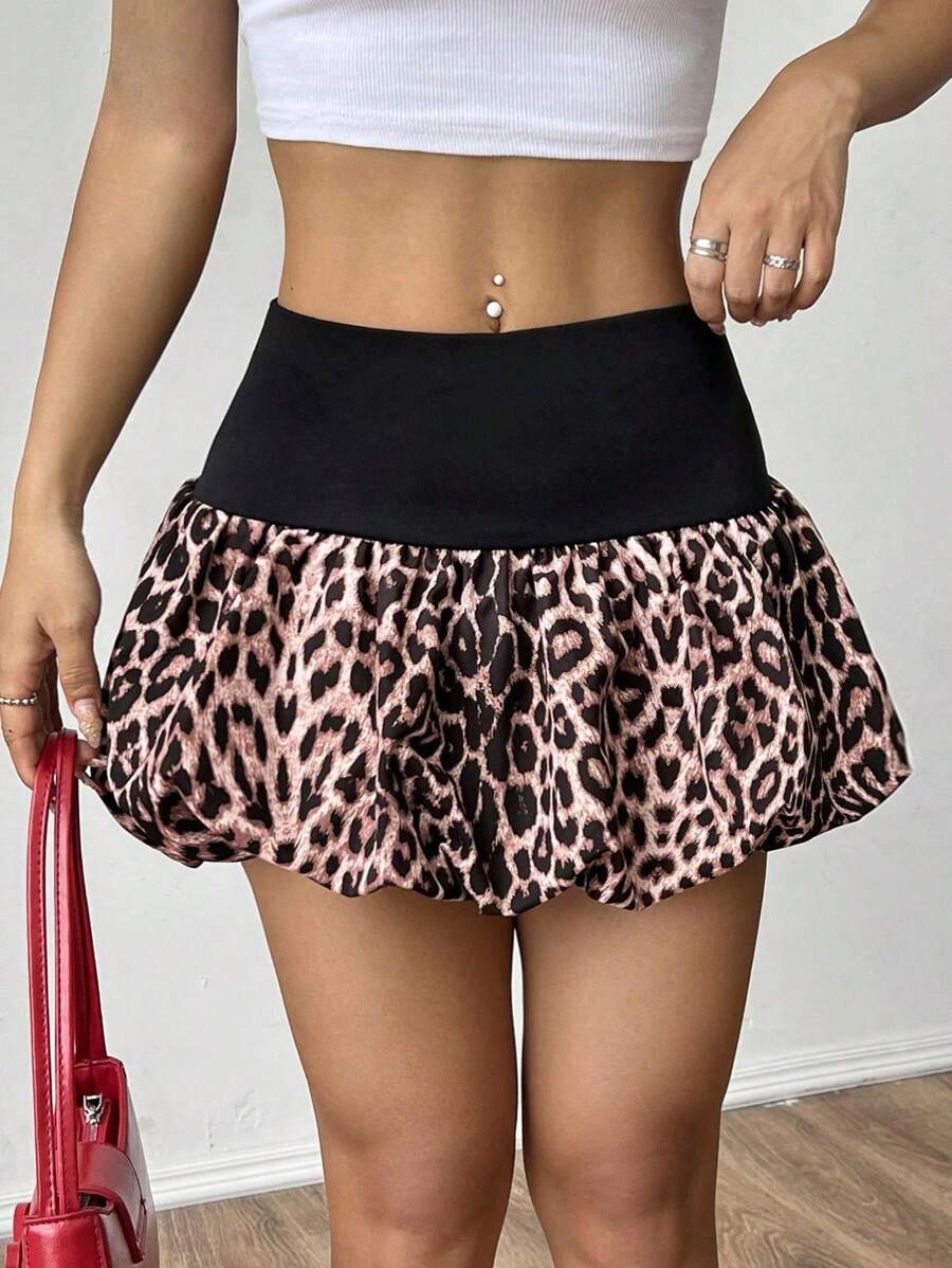 SHEIN EZwear Women Leopard Print Solid Color Casual Skirt - Multicolor - View 1