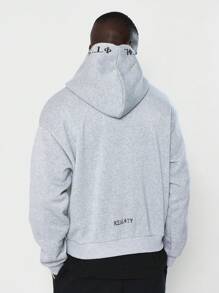 SUMWON Zip Up Hoodie Angel Cherub Statue Print Renaissance Art Winter Streetwear Classic Sweatshirt With Chain Lock Detail - Light Grey - View 2