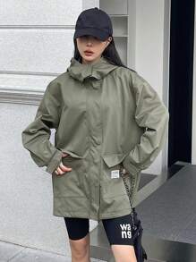 DAZY Women's Front Zipper Pocket Long Sleeve Casual Jacket For Daily Wear Women Coats - Army Green - View 6