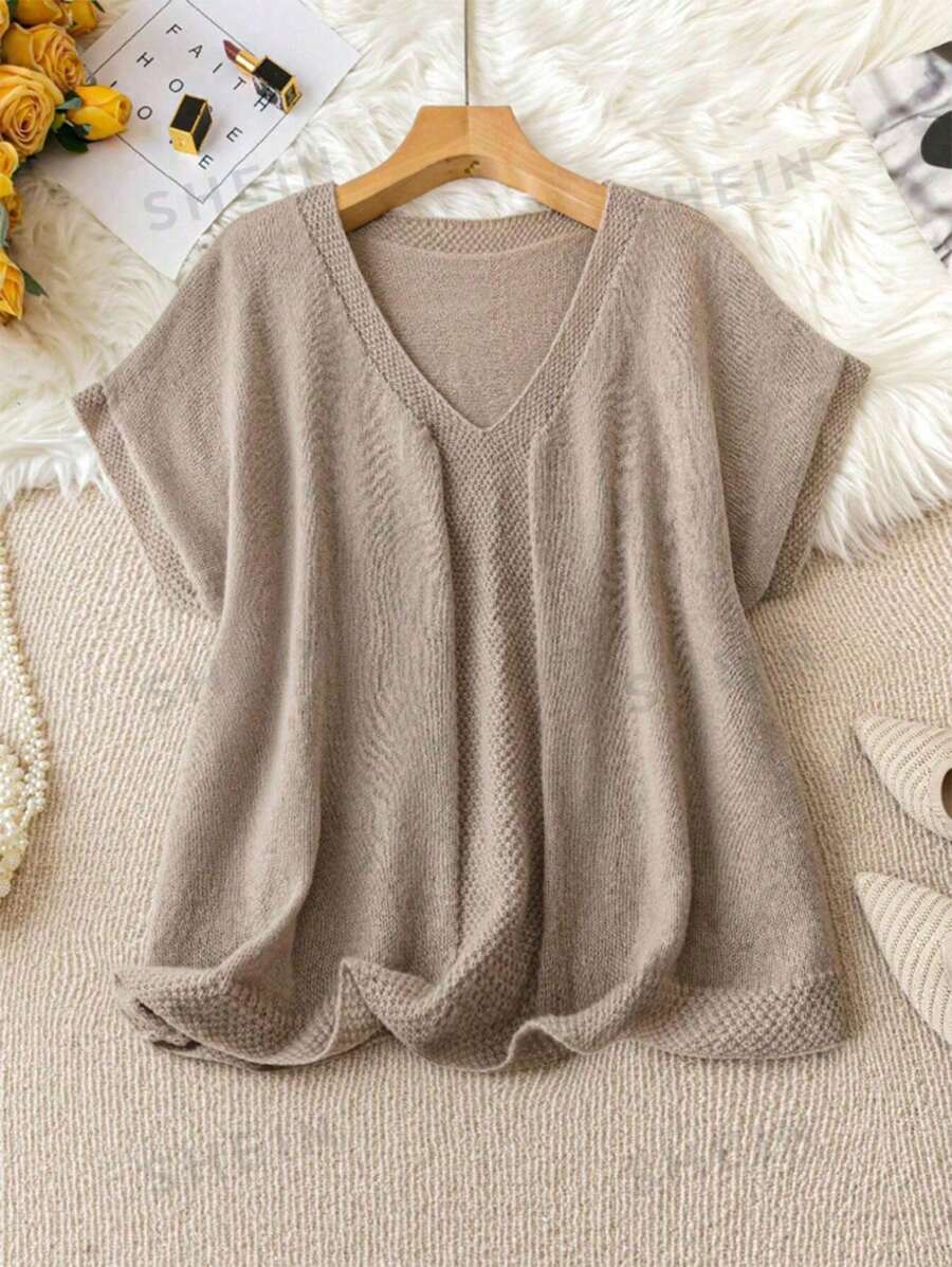 SHEIN LUNE Modny I Codzienny Kobiety Dekolt w kształcie litery V Jednolity kolor Luźny Trykotowy Topy