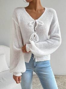 SHEIN LUNE Cardigan casual cu cravată în față pentru femei