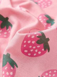 Cozy Pixies 4 件套女婴草莓图案贴身睡衣，长袖圆领上衣和短袖心形图案上衣和长裤 - 淺粉色 - 查看 11