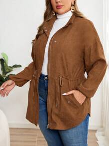 EMERY ROSE Manteau trench élégant grandes tailles, zippé, avec poches et cordon de serrage, à manches longues