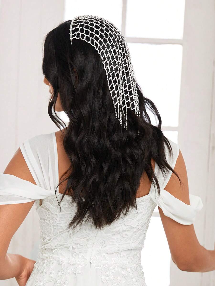 SHEIN Belle 1 件女士可爱奢华银色水钻长流苏发带，非常适合派对、夜总会和休闲装头带发箍 - 銀色 - 查看 1