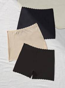 3入組女士無縫實色比基尼底褲，帶有波浪邊緣