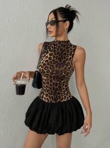 SHEIN EZwear 豹纹立领无袖针织连衣裙，夏季 - 彩色 - 查看 3