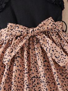 SHEIN Vestido de tirantes informal con estampado de leopardo en color contrastado para niña joven - Multicolor - Ver 7