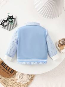SHEIN Baby Jungen Lässig Alltags Vintage Aufnäher Stickerei 2 in 1 Hemd Sweatshirt Set, geeignet für Herbst & Winter - Blau - Übersicht 2