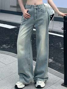 DAZY Women Casual Distressed Floral Embroidered Wide-Leg Jeans Fall,Winter