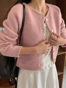 DAZY Cárdigan de mujer de manga larga con botones, unicolor, casual, elegante, lindo y romántico (rosa), ropa de mujer para otoño