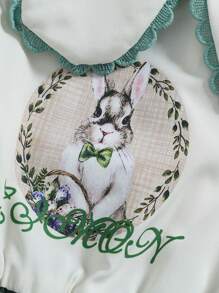 Vestido casual elegante de niña bebé con estampado de conejo, primavera/otoño - Verde - Ver 8