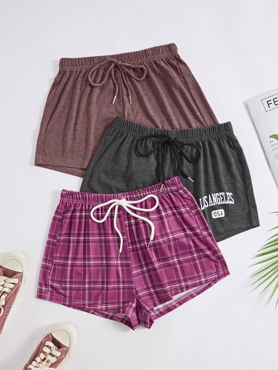 SHEIN 女士格子与字母图案休闲裤 - 彩色 - 查看 1