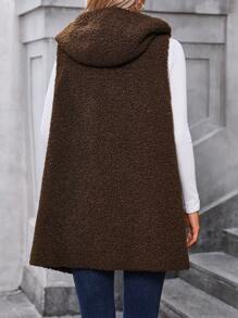 SHEIN LUNE 全新女式纯色连帽背心夹克 - 棕色 - 查看 2