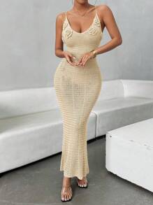 Chiquease Women Spaghetti Strap Backless Cross Ruched Fitted Elegant Dress - Apricot - View 2