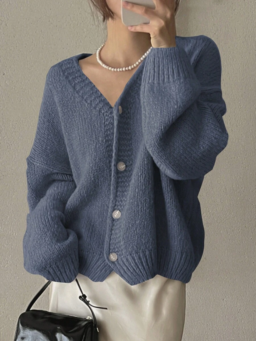 DAZY 女士纯色 V 领宽松针织开衫，秋装夹克