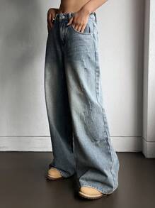 DAZY Women Plain Simple Loose Fit Wide Leg Jeans,Baggy Jeans - Blue - View 8
