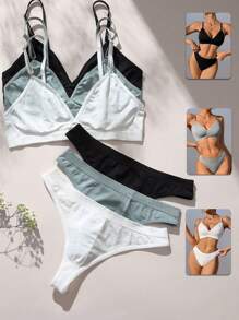 3packs No Show Solid Bra & Panty Lingerie Set - Multicolor - View 1