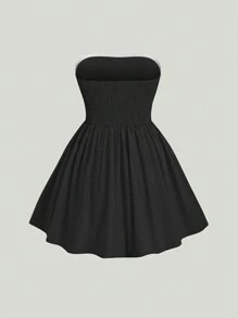 Sweetra Women Summer Solid Color Simple Strapless Black Short Dress Y2K Outfit Holiday Party Birthday Dress  - Black - View 2