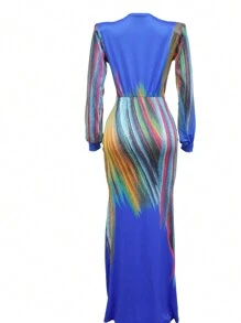 Pleated Women's Clashing Color Long Sleeve Elegant Casual Dresses Festival Summer Birthday Party