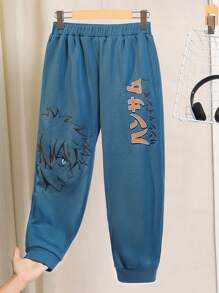 SHEIN Kids' Tween Boys' Extended Size Casual Loose-Fit Knit Joggers With Cartoon Printed Patterns, Suitable For Daily Leisure, Travel, And Sports In Spring, Summer, Fall, And Winter