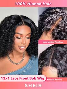Transparent Lace Kinky Curly Bob T Part Lace Wigs Real Short Short Human Hair Lace Frontal Closure Wigs With Front Baby Hair Pre Plucked Natural Hairline Wig Natural Black Color