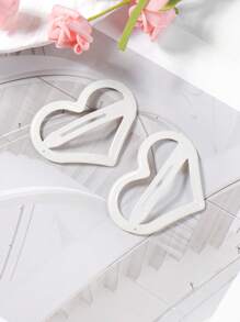 ROMWE Kawaii 2 件简约精致甜美优雅白色心形彩绘滴油发夹，侧刘海夹，适合日常佩戴和礼物情人节爪夹发夹发夹 - 白色 - 查看 4