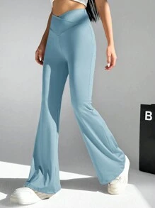 SHEIN EZwear 女士高腰喇叭腿宽松纯色简约休闲街头裤