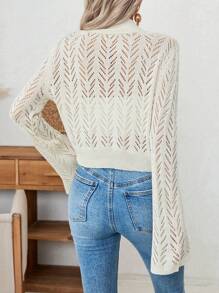 SHEIN LUNE Cardigan Rajut Polos Berongga untuk Liburan Santai - Aprikot - View 2